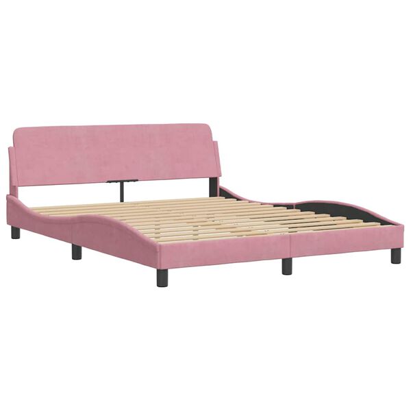 vidaXL Bed Frame Pink Velvet, Metal, Solid Pine Wood, Plywood Queen