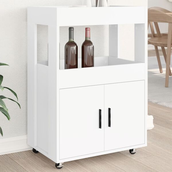 vidaXL Bar Cart White Engineered wood Medium Lockable wheels Bar Cart