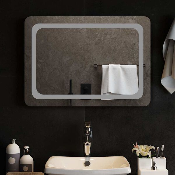vidaXL Led Bathroom Mirror Transparent Glass Medium Bathroom Mirror