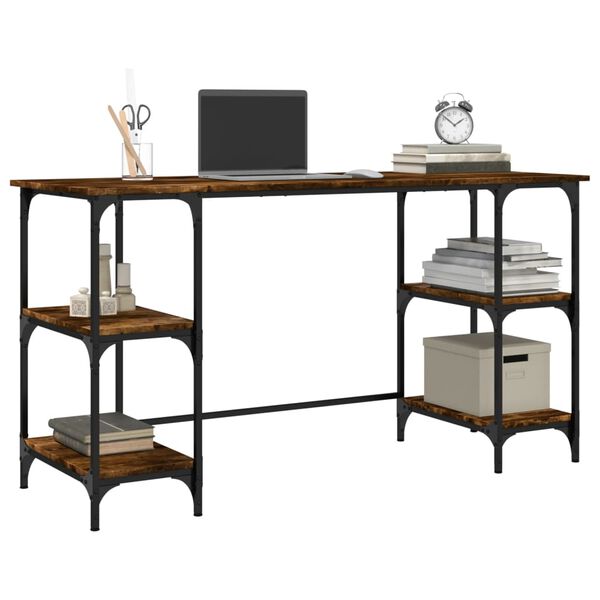 vidaXL Desk Smoked Oak Engineered Wood, Metal Medium Adjustable Feet