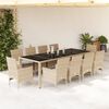vidaXL 11 Piece Patio Dining Set with Cushions Beige Poly Rattan and Glass