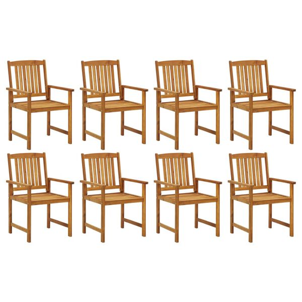 vidaXL Patio Chair Set of 8 Natural wood finish, black cushions