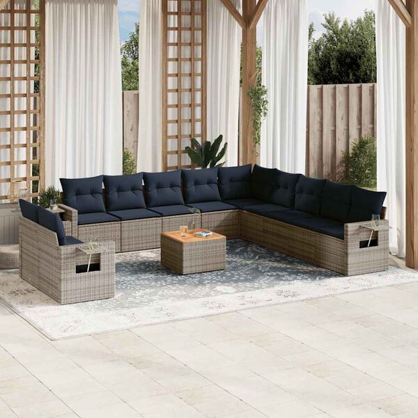 vidaXL 12 Piece Garden Sofa Set with Cushions Grey Poly Rattan
