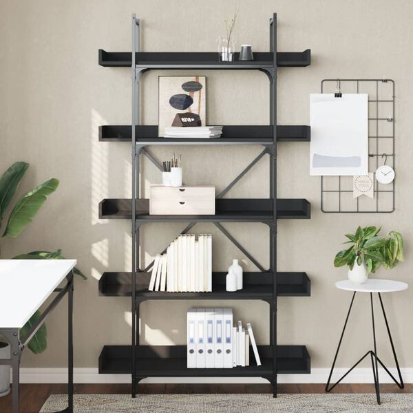 vidaXL Bookcase Black Engineered wood and metal Large Adjustable Feet
