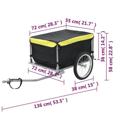 vidaXL Bike Cargo Trailer Black and Yellow 143.3 lb