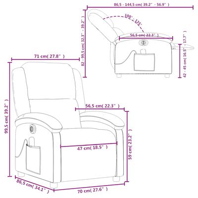Dimensions diagram of recliner with measurements