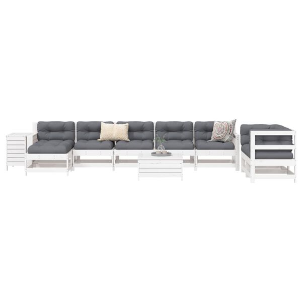 vidaXL Garden Sofa Set White Solid pine wood Large Adjustable Armrests