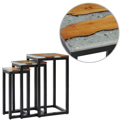 vidaXL Nesting Tables 3 pcs Solid Teak Wood and Polyresin