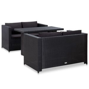 vidaXL Garden Lounge Set Black Poly Rattan Medium Lightweight