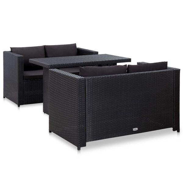 vidaXL Garden Lounge Set Black Poly Rattan Medium Lightweight