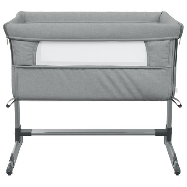 vidaXL Baby Bed With Mattress Light Grey Linen Fabric