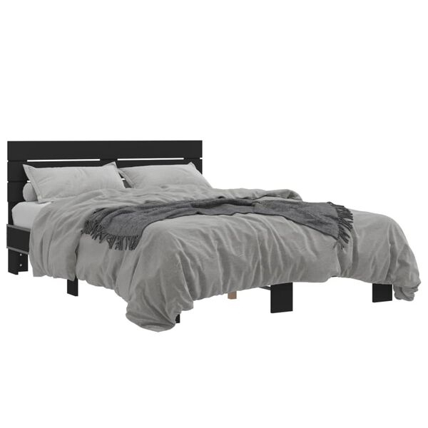 vidaXL Bed Frame Black Engineered wood and metal Full Modern Bed Frame