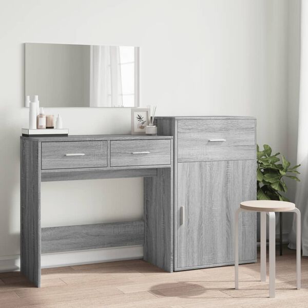 vidaXL Dressing Table Set Grey sonoma Engineered wood, glass Medium