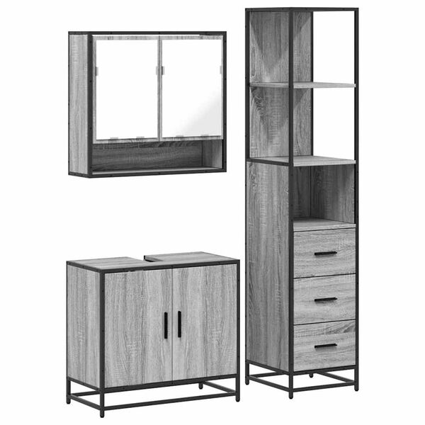 vidaXL Bathroom Furniture Set Grey Sonoma Engineered wood, metal Tall