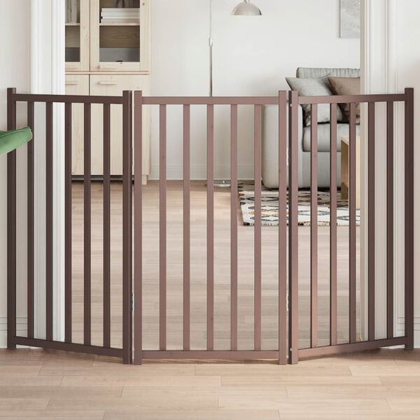 vidaXL Dog Gate Set of 3 Brown Oak Solid Fir Wood 59 in Total Length