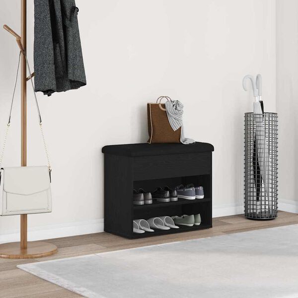 vidaXL Storage Bench Black Oak 62 x 32 x 50 cm Engineered Wood