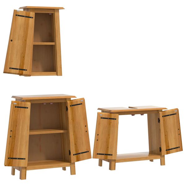 vidaXL Bathroom Furniture Set Natural Wood Tone Solid Pine Wood