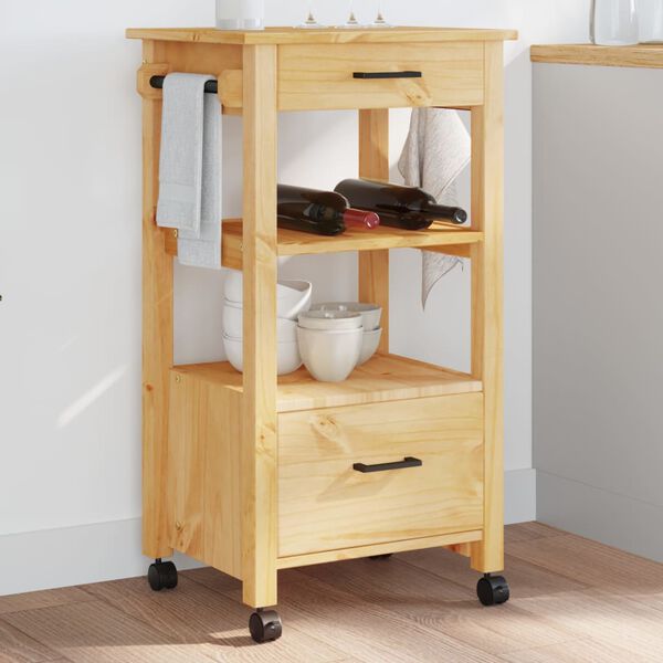 vidaXL Kitchen Trolley MONZA 18.9"x15.7"x34.8" Solid Wood Pine