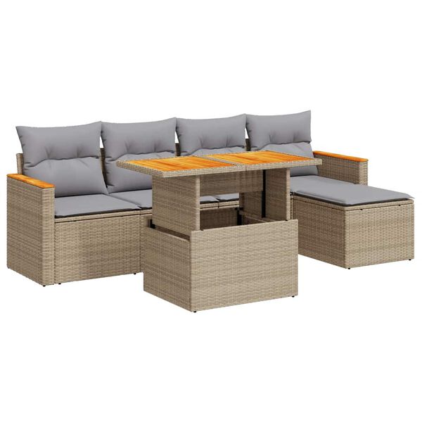 vidaXL Garden Sofa Set Beige with light grey cushions