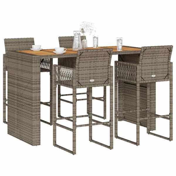 vidaXL Garden Bar Set Grey PE rattan Footrest Garden Bar Set