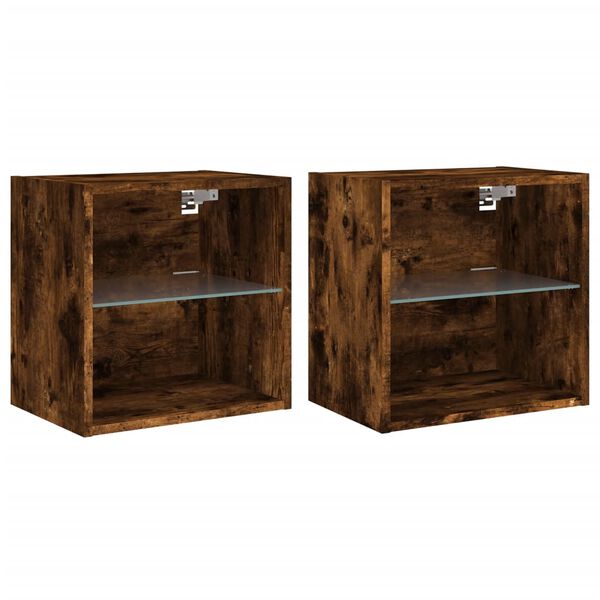 vidaXL Nightstand Set of 2 Smoked oak Engineered wood, Glass Standard