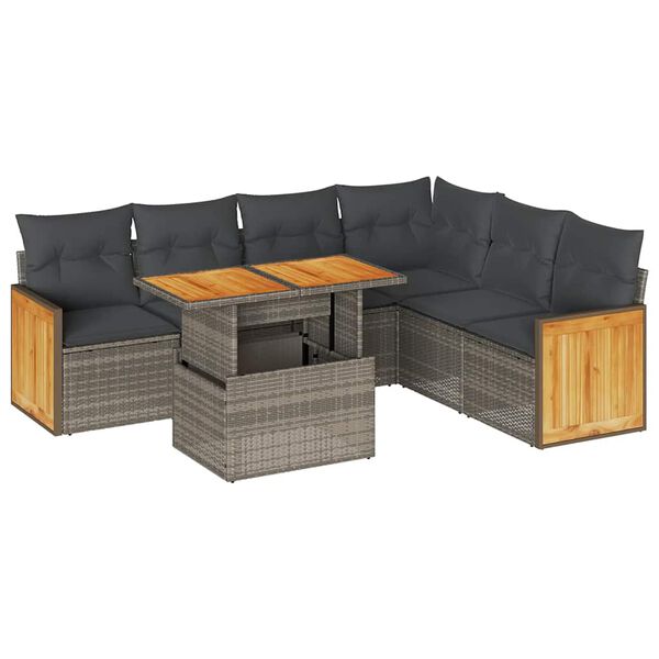 vidaXL Garden Sofa Set Grey, Dark Grey, Acacia PE Rattan Large