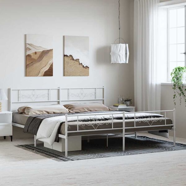 vidaXL Bed Frame White Powder-Coated Steel 76 x 80 in Bed Frame