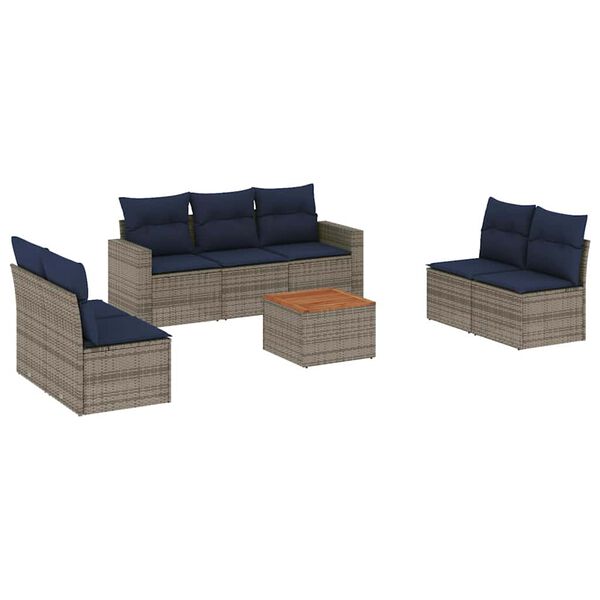 vidaXL 8 Piece Patio Sofa Set with Cushions Gray Poly Rattan