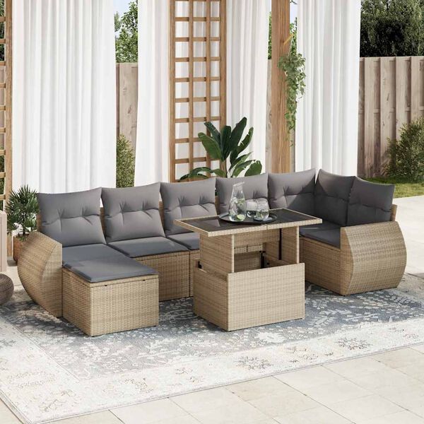 vidaXL Garden Sofa Set Beige PE Rattan Large Adjustable Armrests