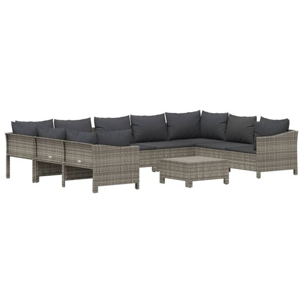 vidaXL Garden Lounge Set Grey PE Rattan 10 Piece Set Modular