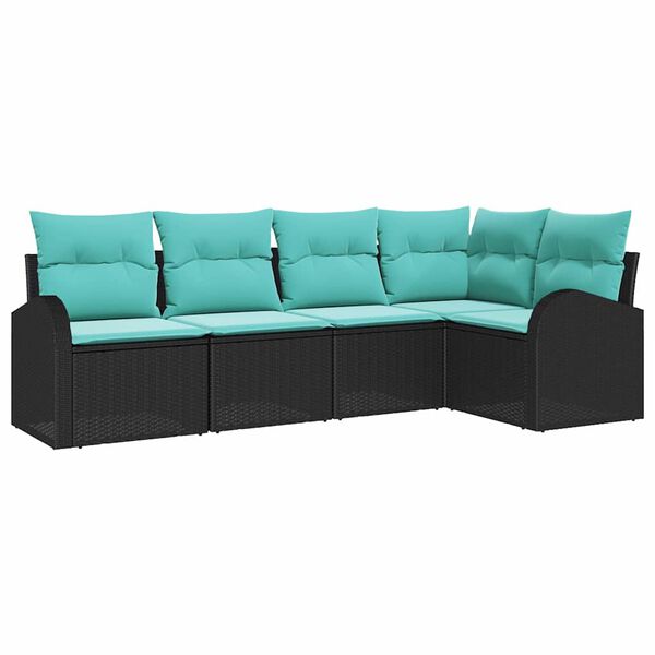 vidaXL Garden Sofa Set 5 pcs Black and Turquoise Poly Rattan