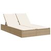 vidaXL Double Sun Lounger with Cushions Beige Poly Rattan