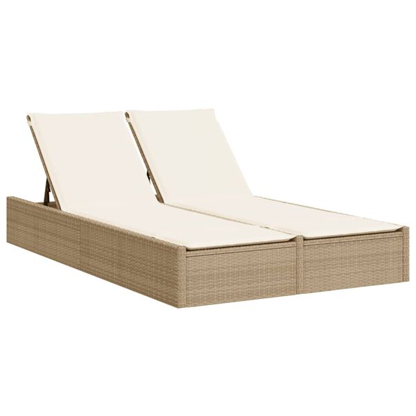 vidaXL Double Sun Lounger with Cushions Beige Poly Rattan