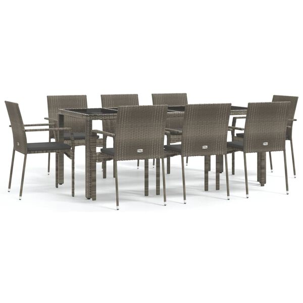 vidaXL Garden Dining Set Grey PE Rattan Large Modular