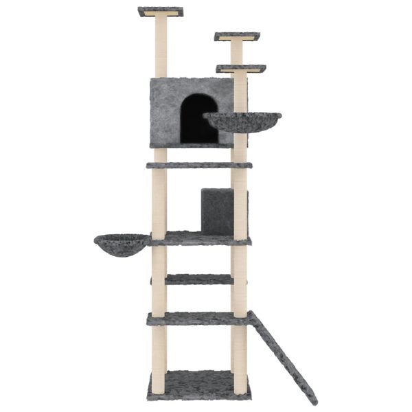 vidaXL Cat Tree Dark grey Engineered wood, plush, sisal Large Cat Tree