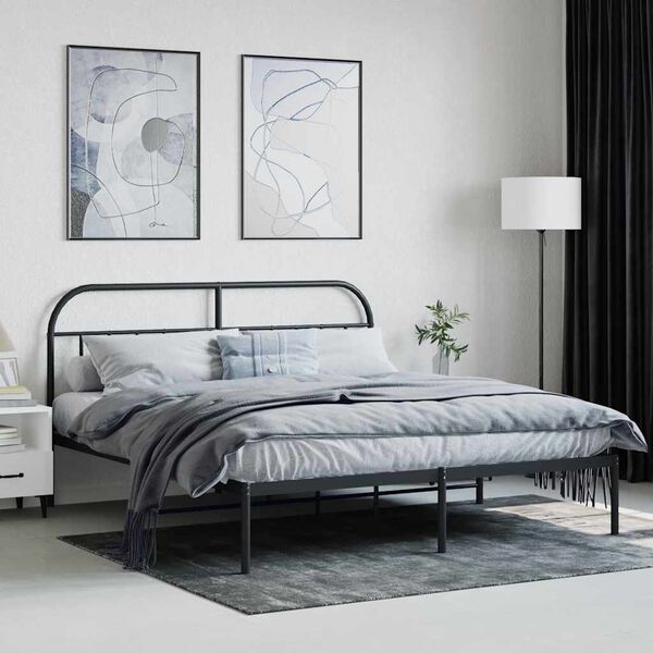 vidaXL Bed Frame Black Powder-coated steel 63 x 79 in Bed Frame