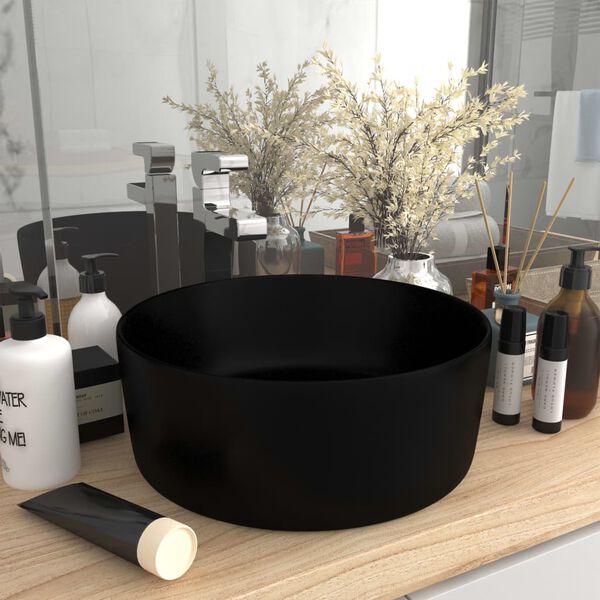 vidaXL Luxury Wash Basin Round Matt Black 15.7x5.9" Ceramic