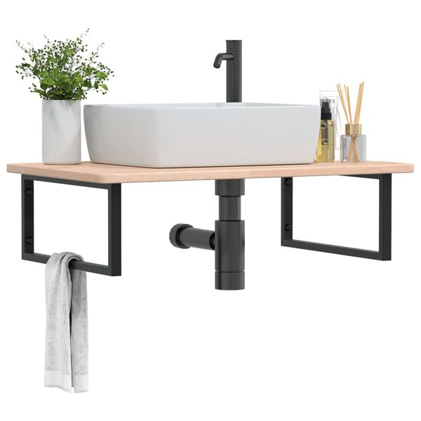 vidaXL Basin Shelf Wall Mounted Steel and Solid Wood Oak