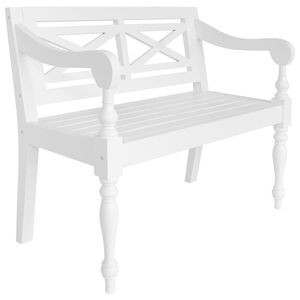 vidaXL Bench White Solid Mahogany Wood Medium Decorative Inlays