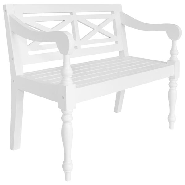 vidaXL Bench White Solid Mahogany Wood Medium Decorative Inlays
