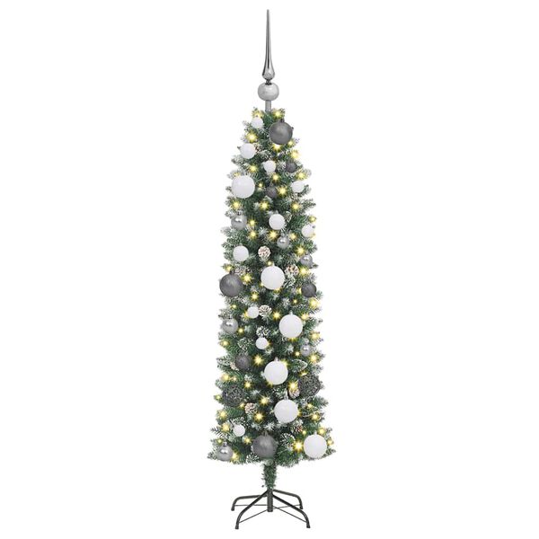 vidaXL Artificial Slim Christmas Tree Green and White 47.24 in