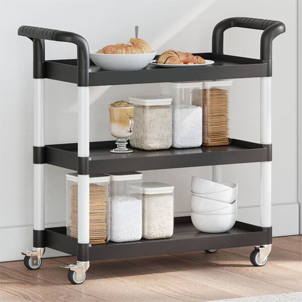vidaXL 3-Tier Trolley Black 30.3"x13.4"x28.3" Aluminum