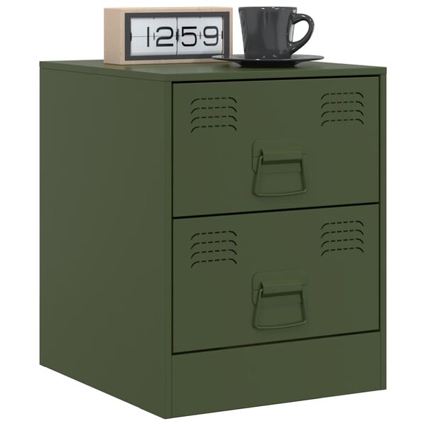 vidaXL Bedside Cabinet Set of 2 Green Steel Medium Durable