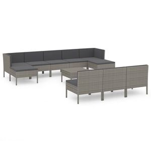 vidaXL Garden Lounge Set Grey PE rattan, powder-coated steel, polyester