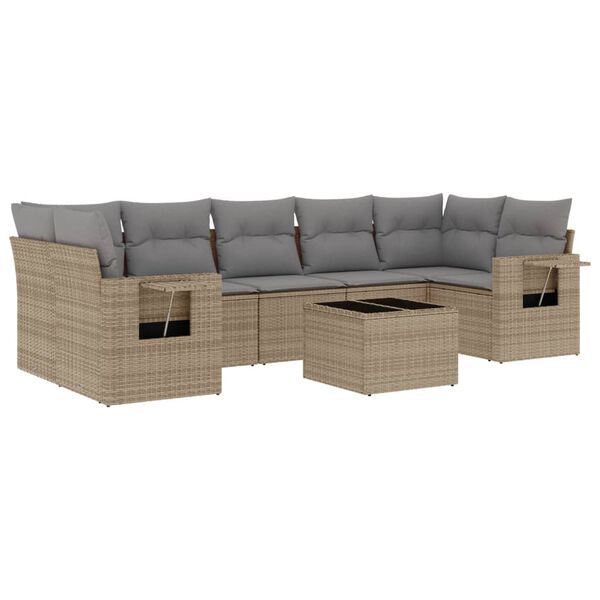 vidaXL Garden Sofa Set Beige PE Rattan Large Adjustable Feet