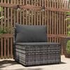 vidaXL Patio Middle Sofa Grey PE rattan, powder-coated steel, fabric
