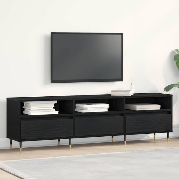 vidaXL TV Cabinet Black Oak 59.06 x 11.81 x 17.52 in Engineered Wood