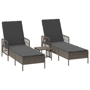 vidaXL Sun lounger Reclining 2 pcs Gray 35 x 35 x 32cm poly rattan