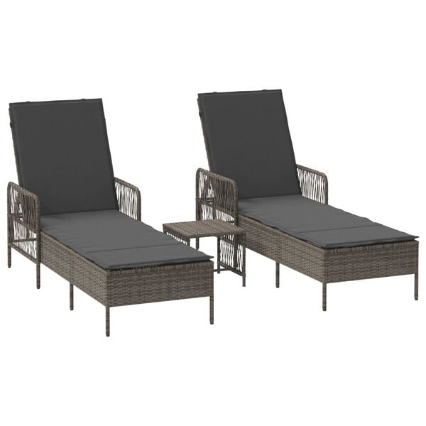 vidaXL Sun lounger Reclining 2 pcs Gray 35 x 35 x 32cm poly rattan