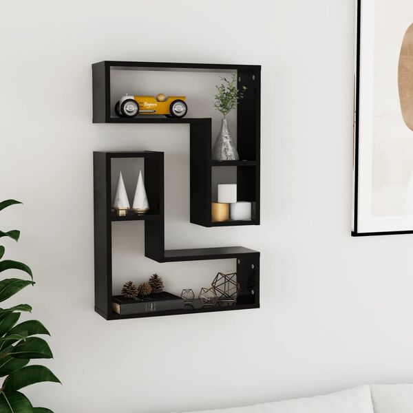 vidaXL Wall Shelf Set of 2 Black Engineered wood Medium Wall mounting